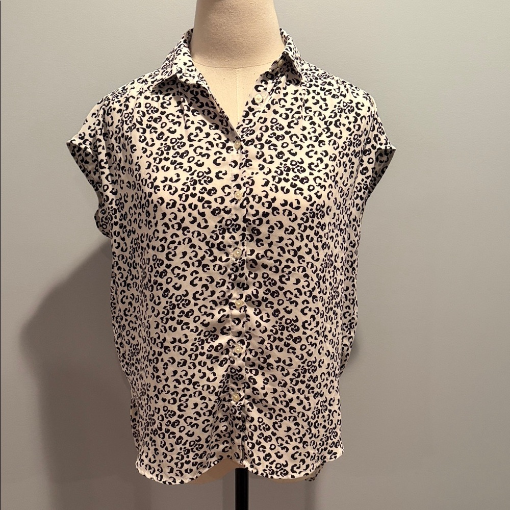 LOFT Black and White Animal Print Button-Down Shirt